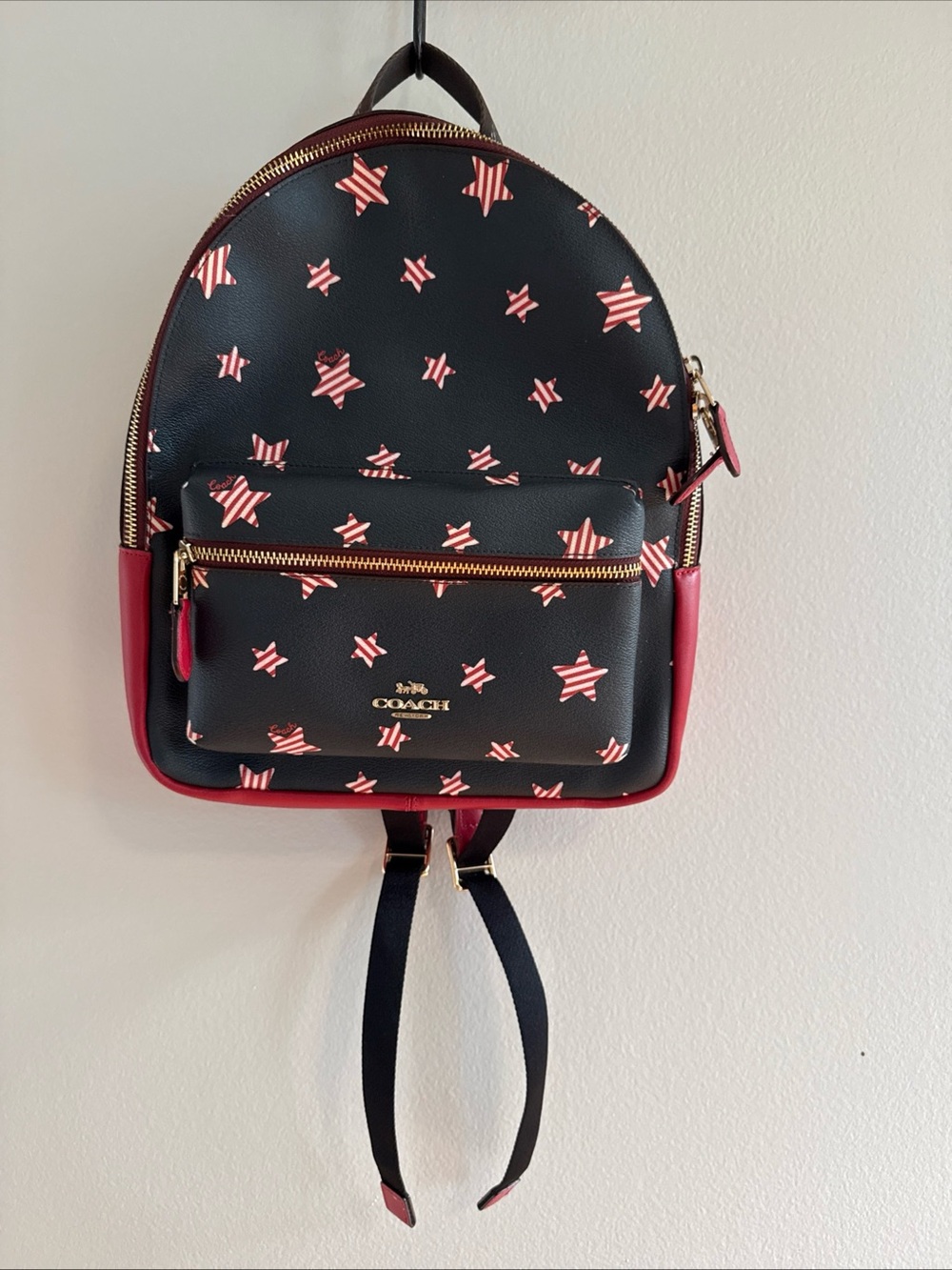 Coach Black Backpack Americana Stars Medium Charlie Bag Leather Rucksack 2865